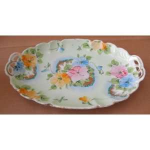  Decorative Oval Ceramic Floral Serving Dish Plate   9 3/8 