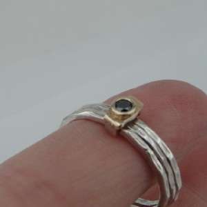 Hadar Designers Israel Handmade Fab Gold Silver Black Diamond Ring 7.5 