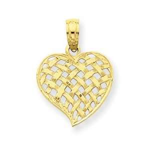  14k Yellow Gold Basket Weave Heart Pendant Jewelry
