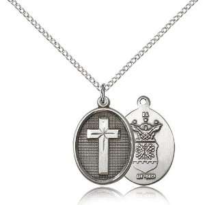  .925 Sterling Silver Cross / Air Force USAF Medal Pendant 
