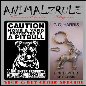 PITBULL DOG SIGN ALUMINUM 9x12 & G.G. HARRIS FINE PEWTER PITBULL 