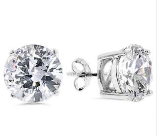 Round Diamonique CZ Solitaire Earrings Sterling Silver  