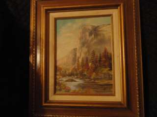 Framed oil painting of cliff w/stream & trees ,signed  