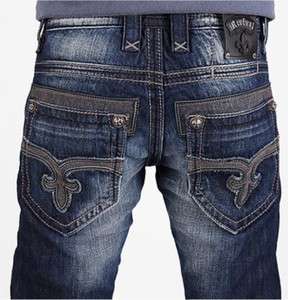 ROCK REVIVAL Mens Victor Straight Leg Jeans Fleur Embroidery Stitch 