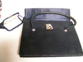 Art Deco Suede Goldtone Geometric Clasp Purse, Handbag  