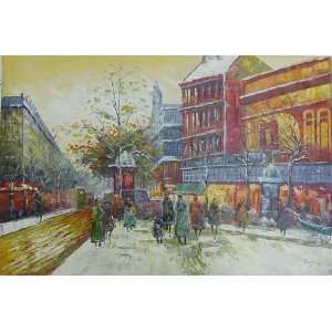  24X36 inch Cityscape Oil Painting Paris Street in Winter 