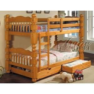  Twin Size Bunk Bed with Underbed Drawers Honey Oak Finish 