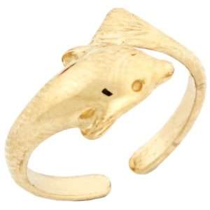  14k Solid Yellow Gold Dolphin Sea Life Toe Ring Jewelry