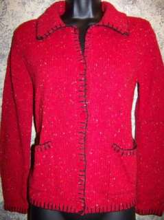 LIZ CLAIBORNE VILLAGER Petite womens size PS small sweater red black 