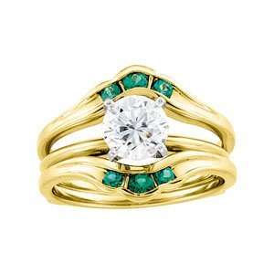    02.50Mm 14K Yellow Gold Bridal Ring Guard Genuine Emerald Jewelry