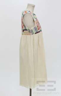   Anthropologie Beige & Multicolor Embroidered Plisse Dress L NEW  
