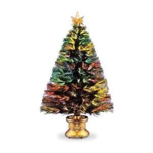  Fiber Optic Evergreen Tree with Top Star and Gold Base   3 
