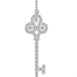   Diamond 14K White Gold Key Pendant Necklace David Murad Jewelry