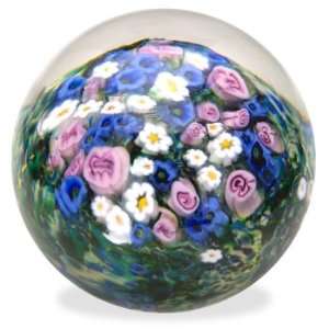 Large Floral Paperweight Blue/Pink/White 