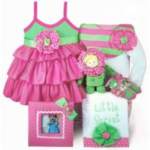  Little Sprout Baby Girl Pink & Green Basket