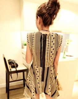 Retro Individuality Geometric patterns Shoulder pads Dress 2Color L034 