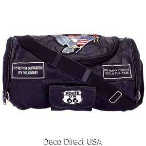 Genuine Leather Motorcycle Biker Barrel Bag with Patches Harley  