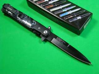   Assist Open Black White Hdl Stiletto Pocket Knife P 901 BW MJB  