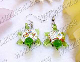 12Pairs＾FREE＾Colored▲Turtle Lampwork Glass Earrings↓  