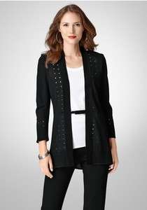 NEW MISOOK BLACK PERFORATED DESIGN OPEN FRONT JACKET L  