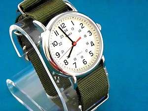 VINTAGE TIMEX MILITARY 60S STYLE WHITE FACE 24 HOUR DIAL INDIGLO 