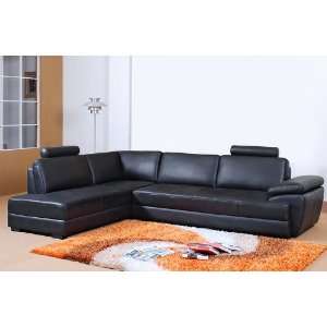  Modern Black Full Leather Sectional Sofa   LSF