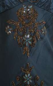 Cache Midnight Blue Size 6 Hand Beaded Jeweled Silk Lace Slip Evening 