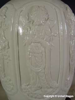 RARE CHINESE WHITE PORCELAIN VASE 20 w KWAN YIN IN RELIEF  