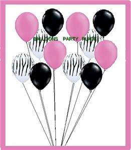 12 Zebra Black and Pink balloons party decorations NEW  
