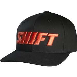  Shift Racing Word Mens Flexfit Hat   Black/Red / Small 