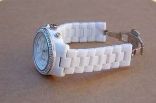 Michael Kors womans runway glitz ceramic white chronograph watch 