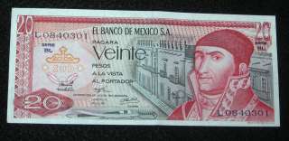 Mexico 1973 $ 20 Pesos Scarce aUNC Note Mexican Paper Money  