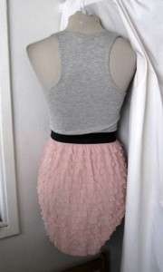 NEW Gray/Pink RUFFLE TIERED Color Block RETRO DRESS XS  