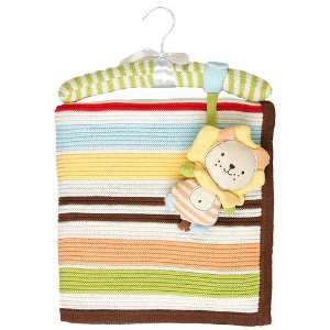   Cotton Knitted Blanket & Toy   Extra Large   Brown Stripes, Ziggy Lion