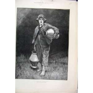  1888 Cornish Milkboy Barefoot Portrait Victorian Prin 