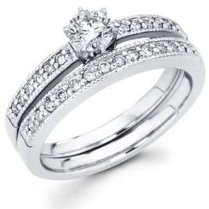  14K Milgrain Edge Round Diamond Bridal Ring Set (0.53 ctw 