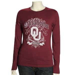 Oklahoma Sooners Womens Crimson Flocking Long Sleeve Premium T shirt