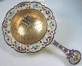 1900 IMPERIAL RUSSIAN SILVER GILT & CLOISONNE STRAINER  
