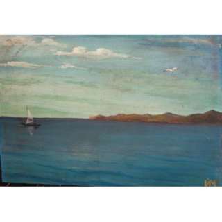 Vintage Bulgarian Impressionist Oil Painting, Seascape, Signed  