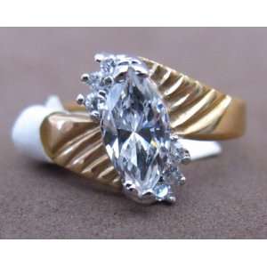 SIZE 8 Ladies FASHION RING w Gold Plated BAND & Marquise Shape Cubic 
