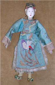   Chinese Opera Puppet Dolls Chop Mark Vintage Silk Composition Wood OLD