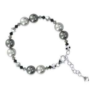 Sterling Silver Crystal accents Grey Clear and Black Imitation Pearl 
