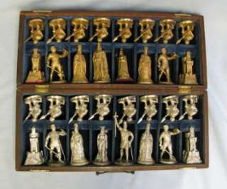 Antique Elaborate J.Le Mon Metal Figural Chess Set 2 Kingdoms fighting 