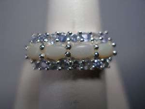 STERLING SILVER GENUINE OPAL & IOLITE BAND RING  