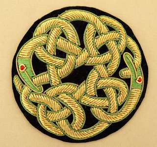 Hand Embroidered Applique. Irish Celtic Knot Dragons  
