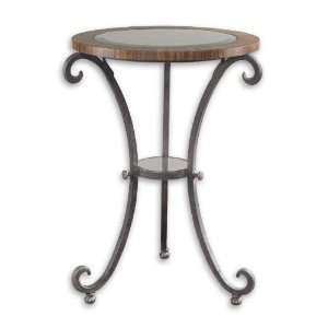  UT24008   Round Mirror Insert Accent Table with Antiqued 