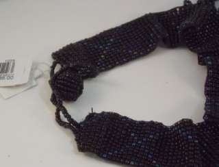 NEW Macys Navy Blue Iridescent Seed Bead Bib Necklace  