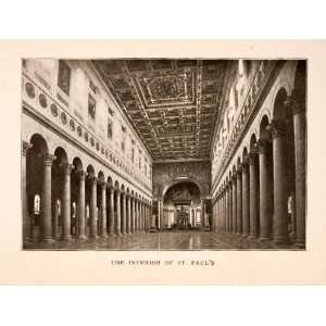  1905 Halftone Print St. Paul Basilica Rome Italy Interior 