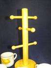   yellow pear motif coffee mugs 3x3 5 wood stand 14 lot condition