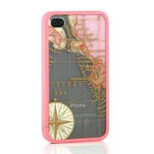  Pink / Map Pattern Hard Protective Case Cover for iPhone 4 / iPhone 